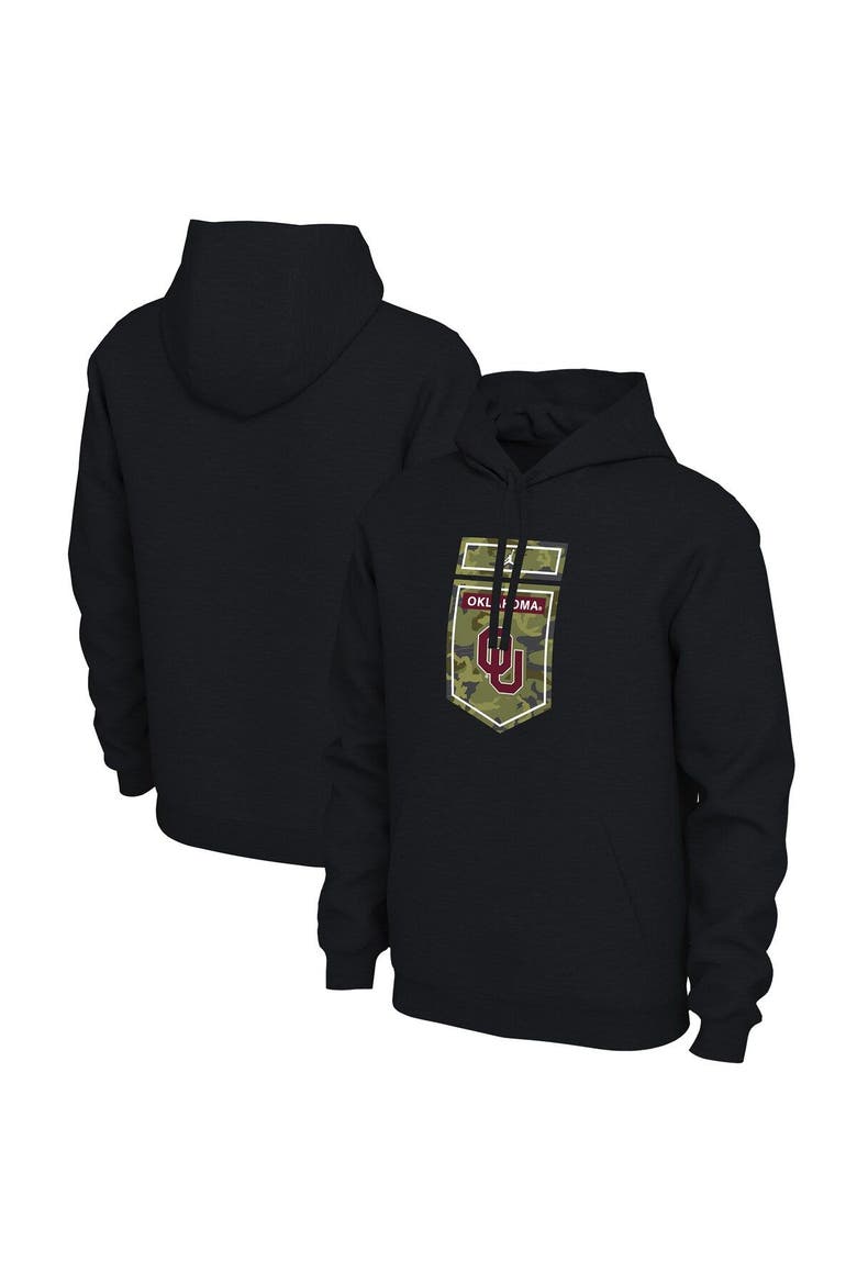 Men's Jordan Brand Black Oklahoma Sooners Veterans Camo Pullover Hoodie, Main, color, Black