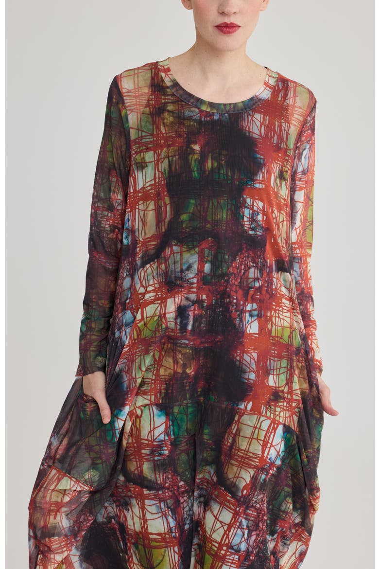 Aurore Printed Mesh Dress, Alternate, color, Multi-Brown