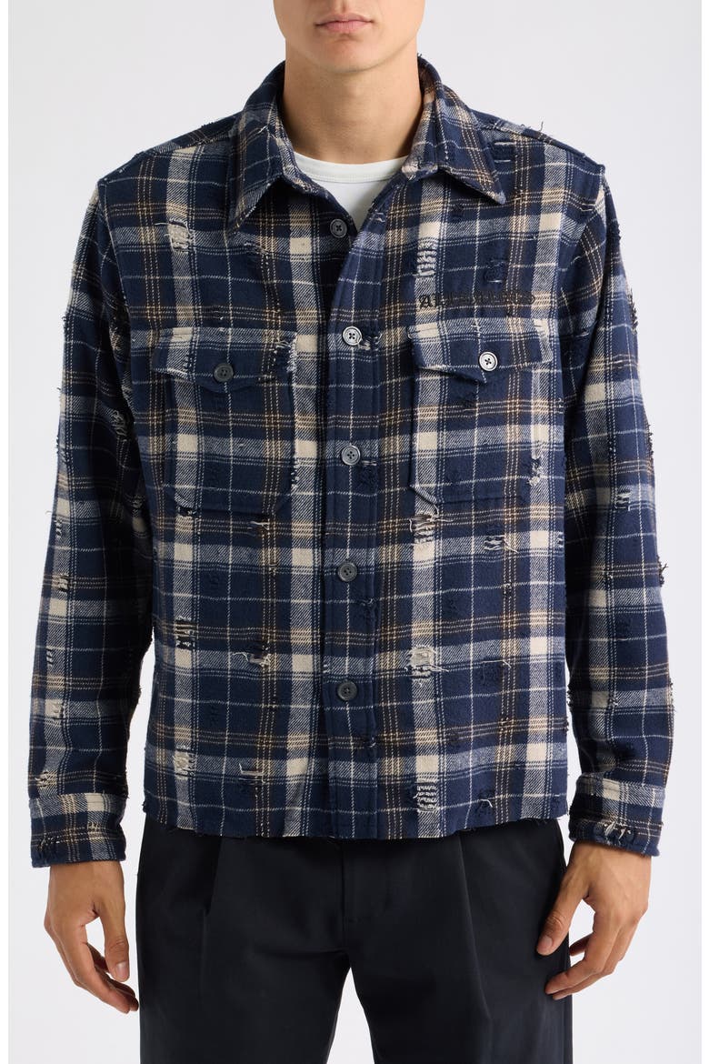 Rei Distressed Plaid Cotton Button-Up Shirt, Alternate, color, MYSTIC BLUE