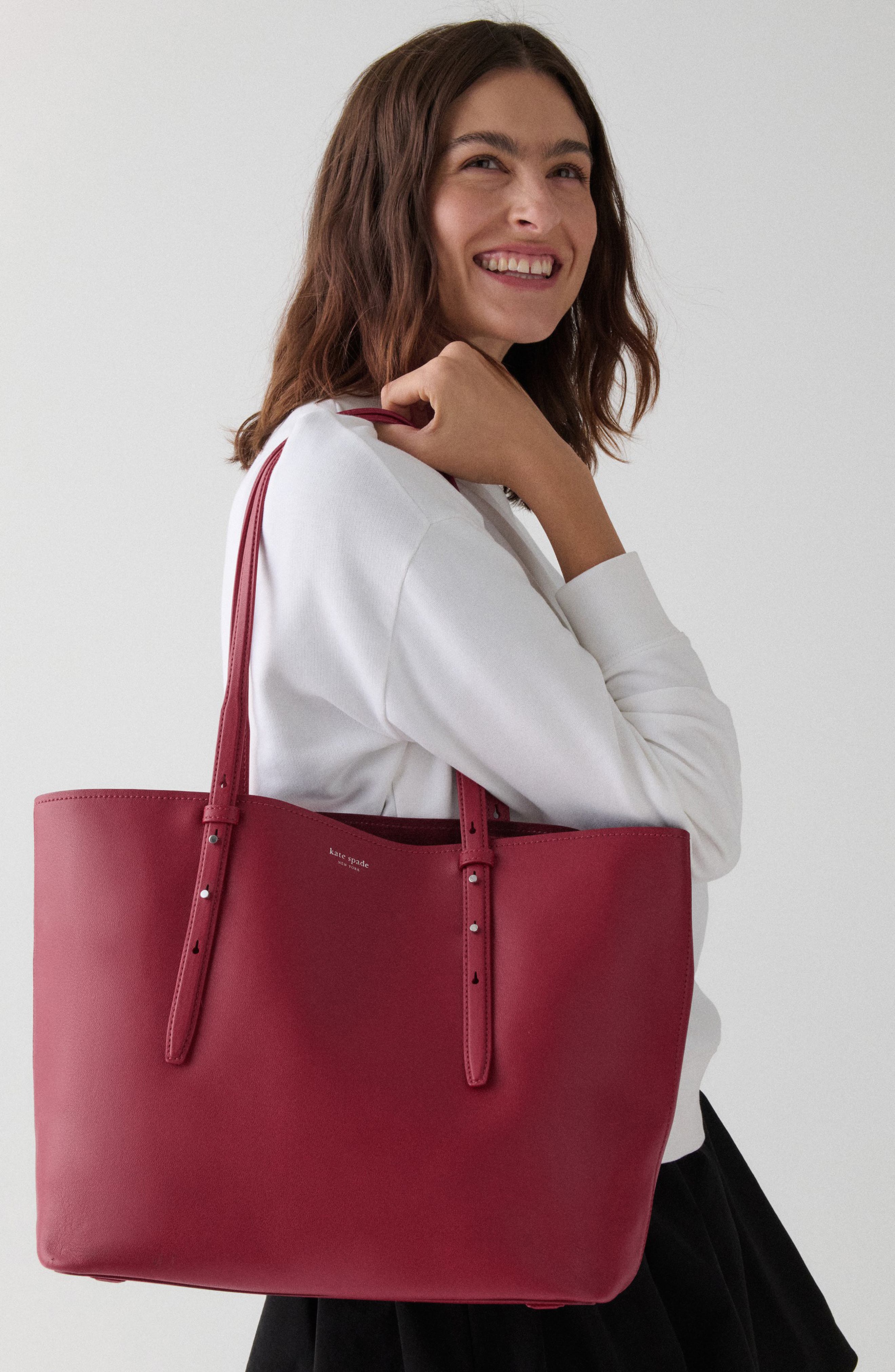 do it all fine grain leather tote, Alternate, color, RED JAM