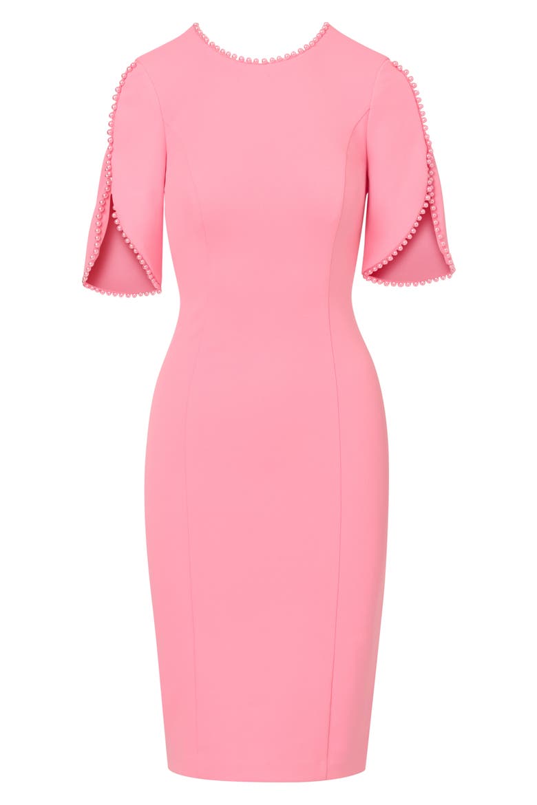 Imitation Pearl Detail Crepe Sheath Dress, Alternate, color, CHERRY BLOSSOM