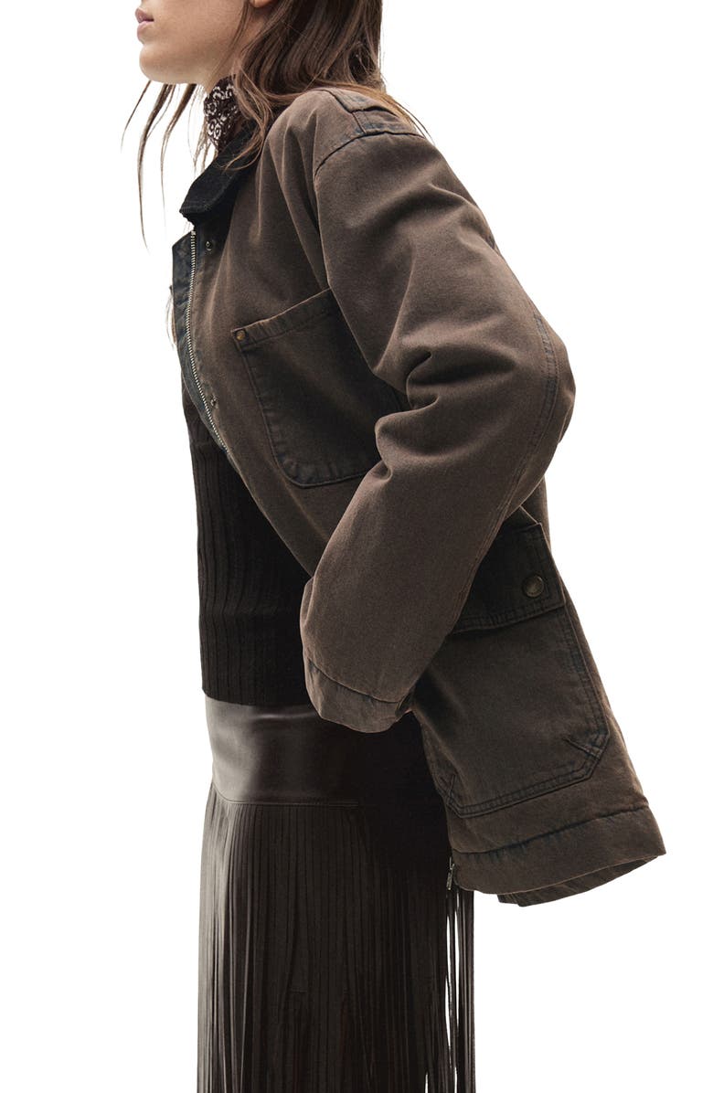 MANGO Denim Jacket with Corduroy Collar, Alternate, color,