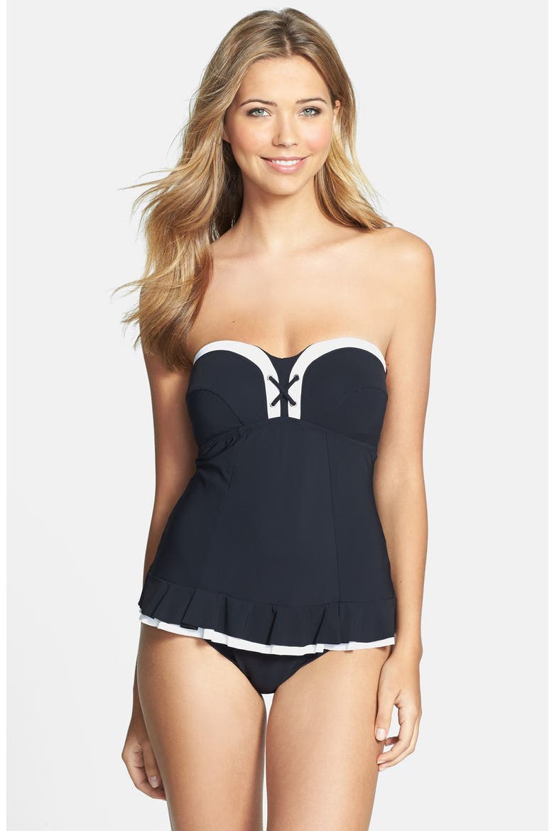 'Cabaret' Bandeau Swimdress, Main, color, BLACK WHITE