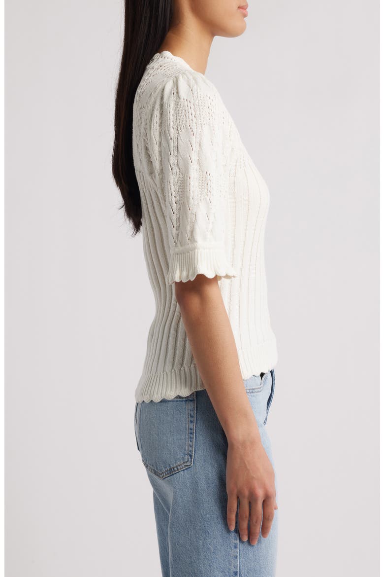 Mixed Stitch Elbow Sleeve Sweater, Alternate, color, OFF WHITE