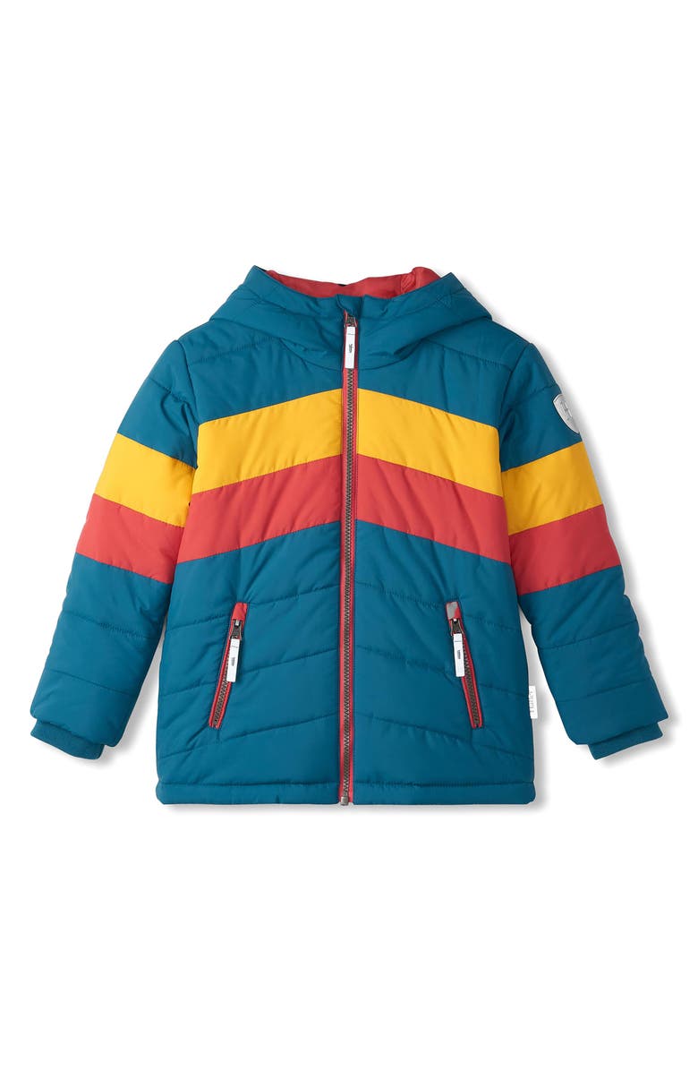 Hatley Kids' Colorblock Quilted Hooded Jacket, Main, color, Moroccan Blue