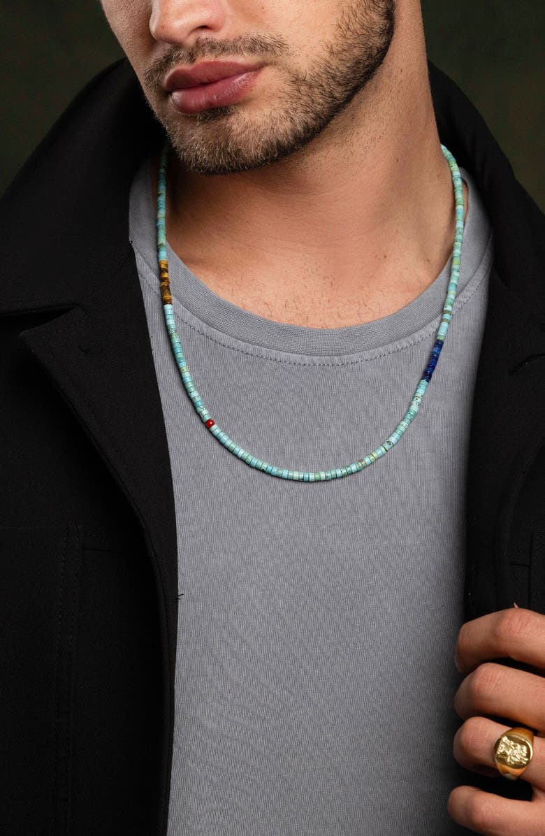 Nialaya Turquoise Tiger Eye Lapis Heishi Necklace, Alternate, color, Turquoise