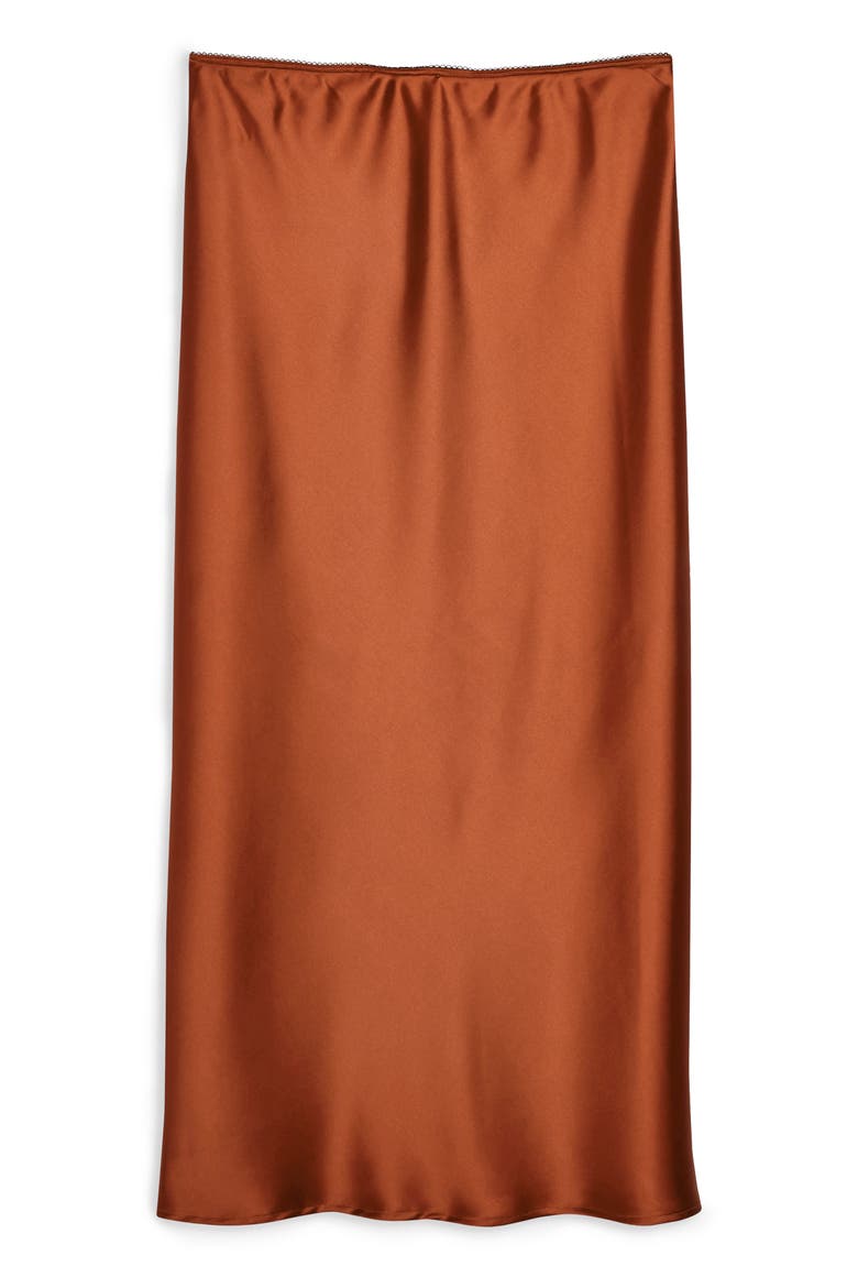 Satin Bias Midi Skirt, Alternate, color, RUST