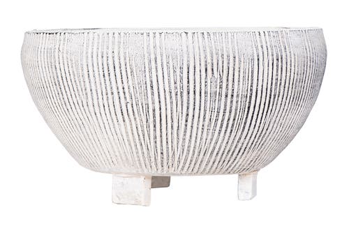 Storied Home Round Terra-cotta Footed Planter With Textured Stripes, Grey In White