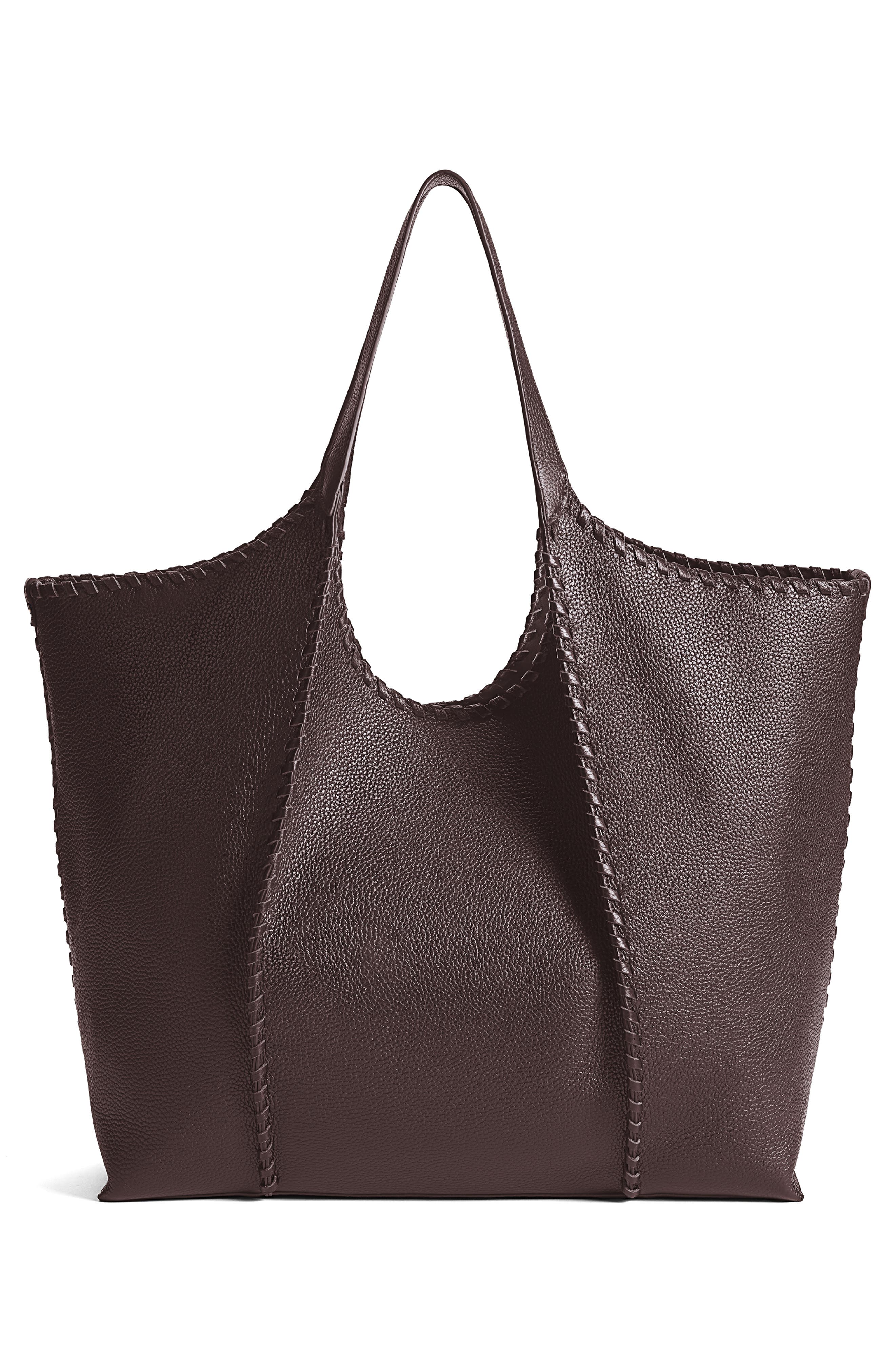 Sam Edelman Sylvia Whipstitched Leather Tote Bag, Alternate, color, Dark Brown