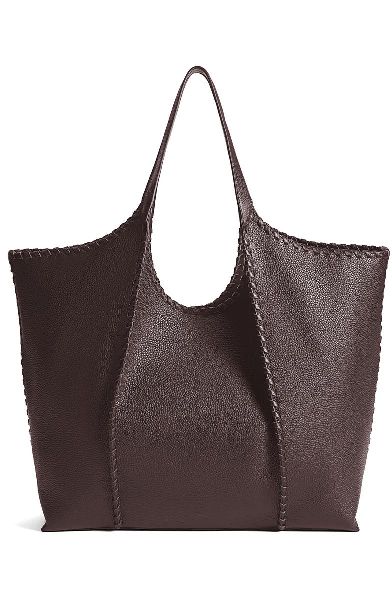 Sam Edelman Sylvia Whipstitched Leather Tote Bag, Alternate, color, Dark Brown