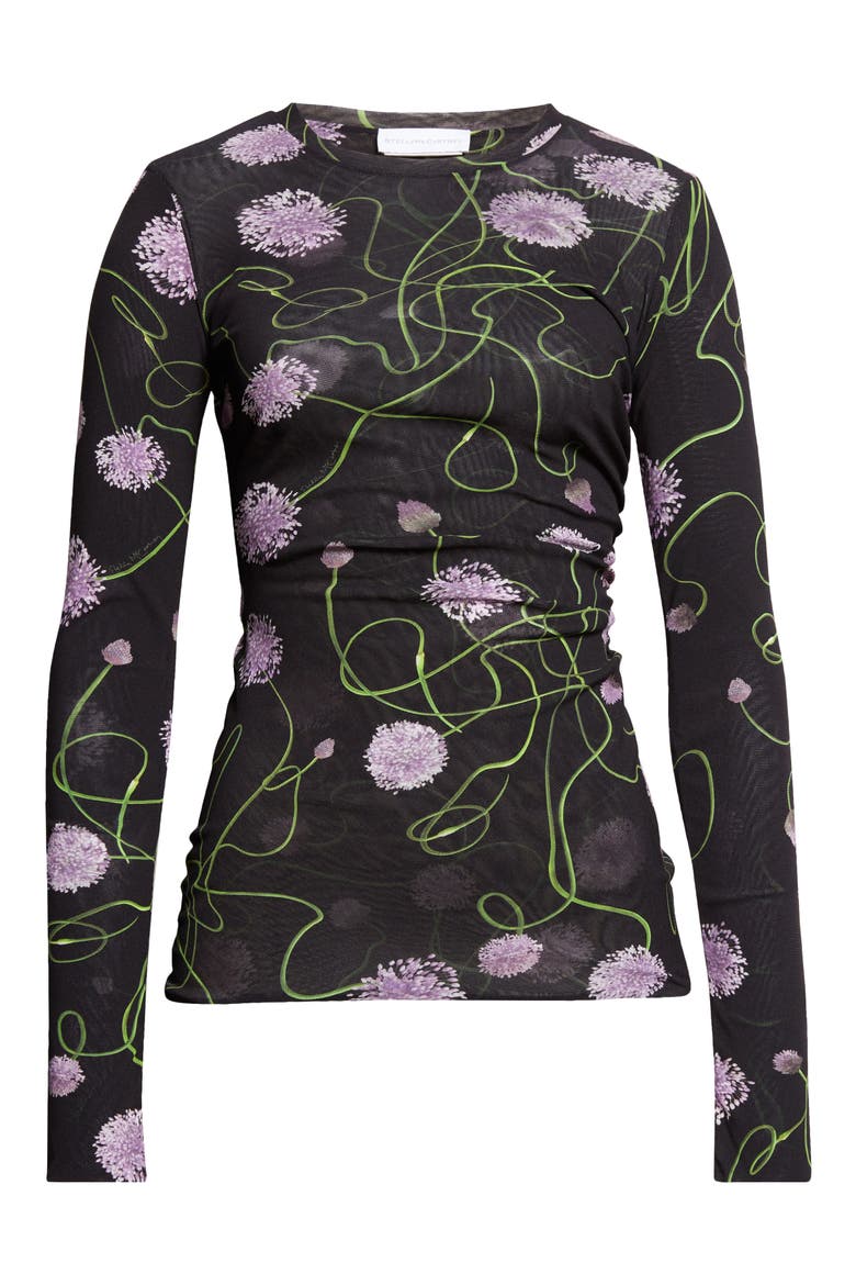 Twisted Floral Mesh Top, Alternate, color, BLACK MULTICOLOR