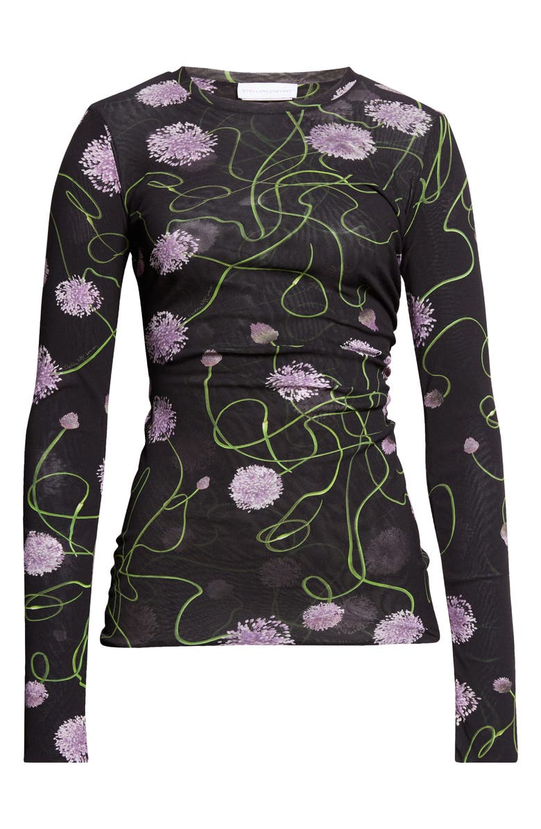Stella McCartney Twisted Floral Mesh Top, Alternate, color, Black Multicolor