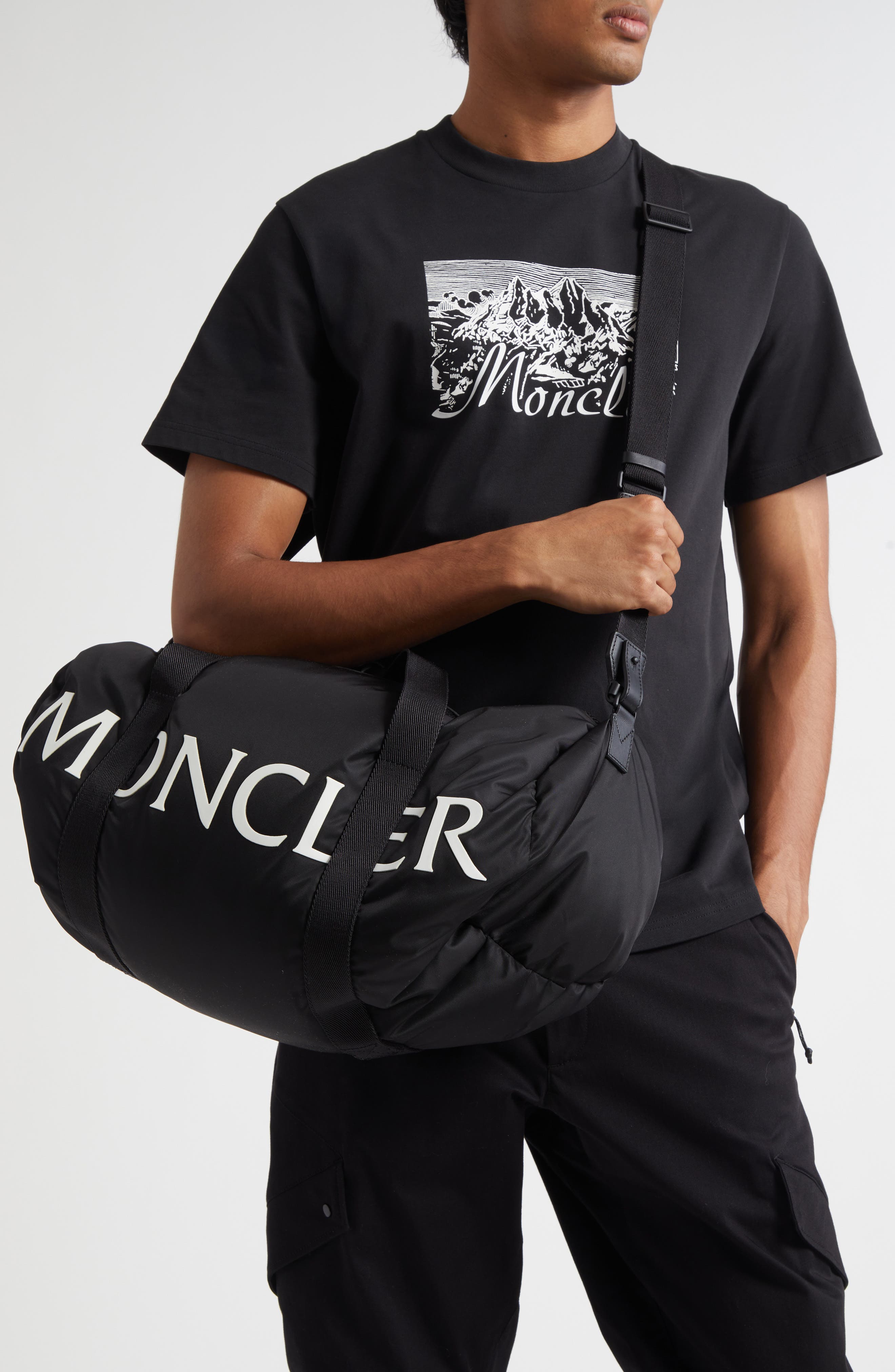 Moncler Duddle Nylon Duffle Bag, Alternate, color, Black