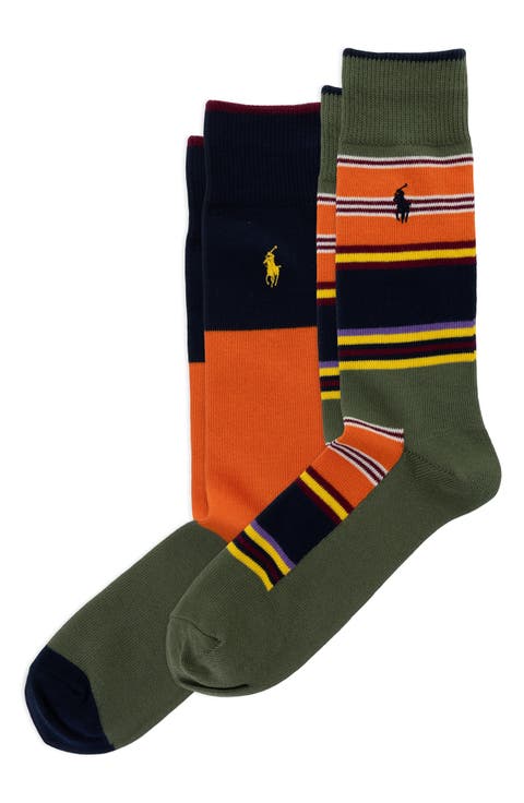 Assorted 2-Pack Multistripe Cotton Blend Dress Socks