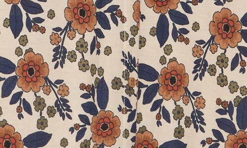Bobeau Button Front Pocket Skirt In Bran/indigo Floral
