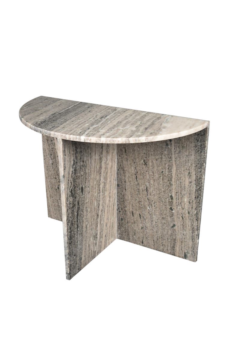Patrice Modern Half Moon Genuine Marble End Table, Semi-Circle Accent Side Table with Cross Base for Living Room, Main, color, Gray/Beige