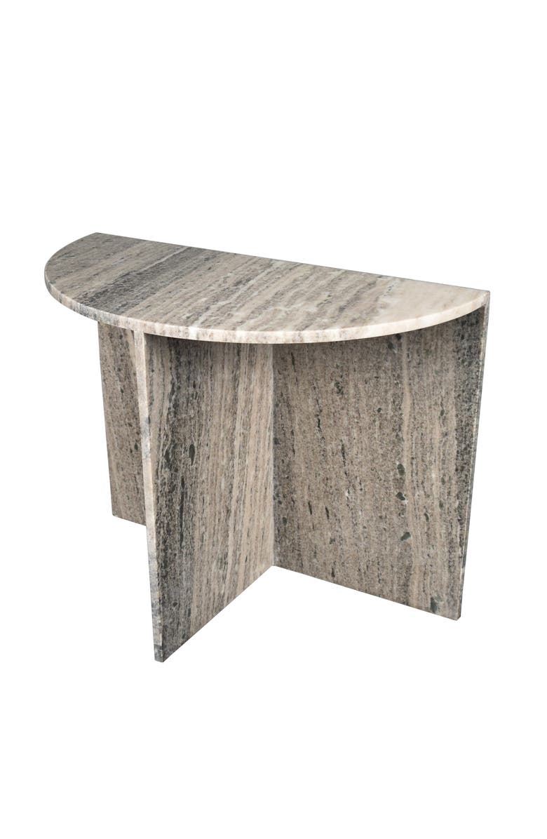JONATHAN Y Patrice 20" Art Deco Minimalist Natural Marble Handmade Demilune Side Table, Main, color, Gray/Beige