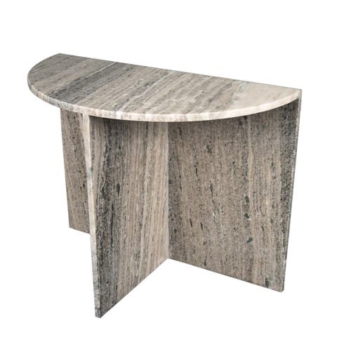 Patrice Modern Half Moon Genuine Marble End Table, Semi-Circle Accent Side Table with Cross Base for Living Room