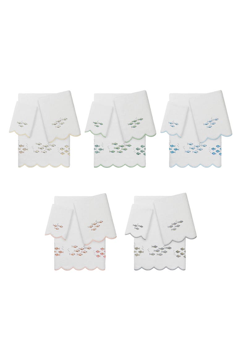 Fish School Scallop 3-Piece Hand Towel Set, Alternate, color, WHITE/ GREEN