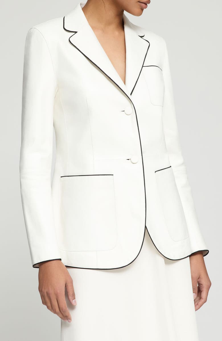 Lafayette 148 New York Glove Piped Lambskin Leather Blazer, Main, color, White