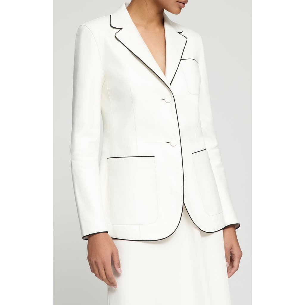 Lafayette 148 New York Glove Piped Lambskin Leather Blazer In White