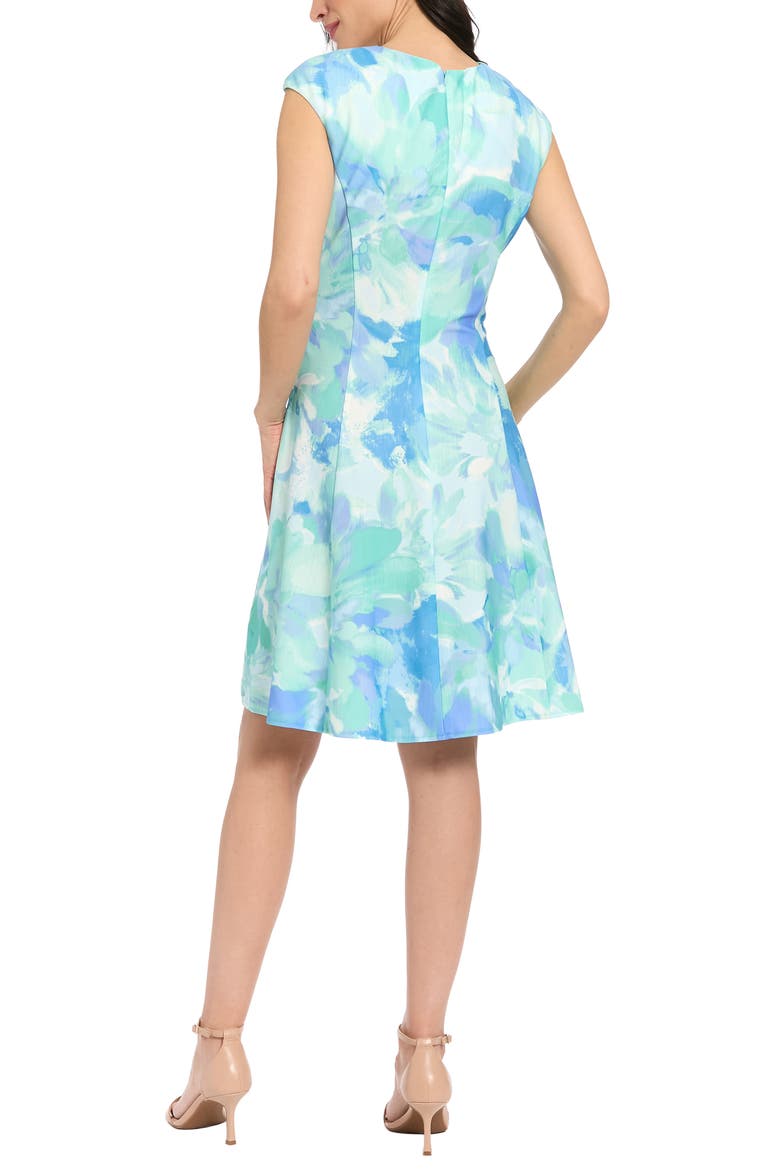 Floral Cap Sleeve Fit & Flare Dress, Alternate, color, SAGE/ VISTA BLUE