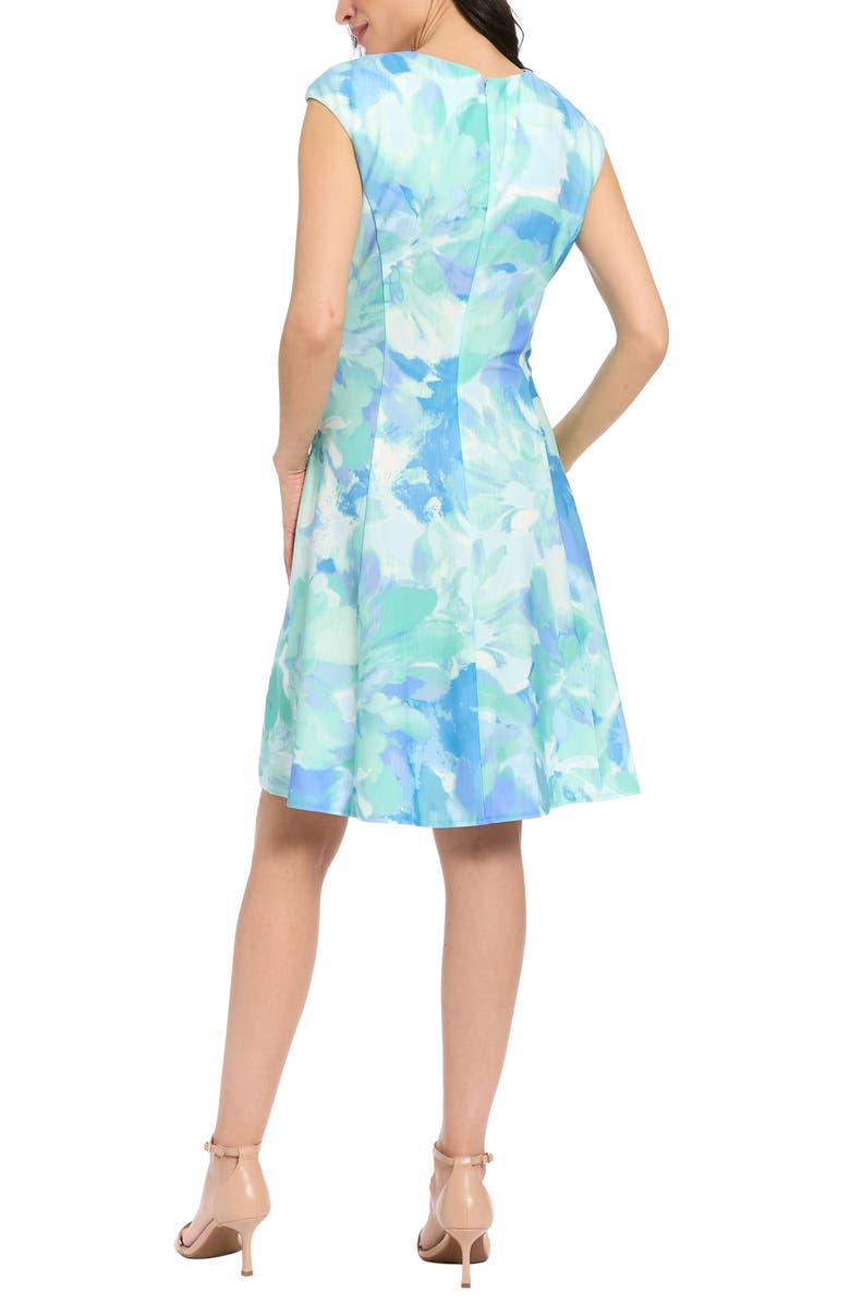 London Times Floral Cap Sleeve Fit & Flare Dress, Alternate, color, Sage/ Vista Blue