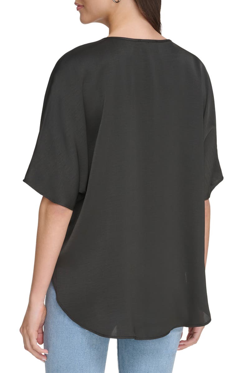 DKNY Short Sleeve Woven Top, Alternate, color, Black