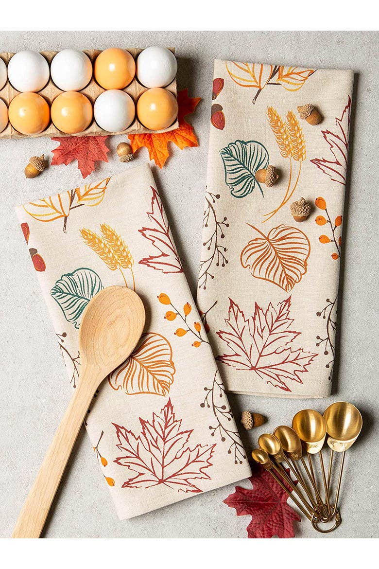 Autumn Leaves Printed Dishtowel Set/2, Alternate, color, Autumn Leaves