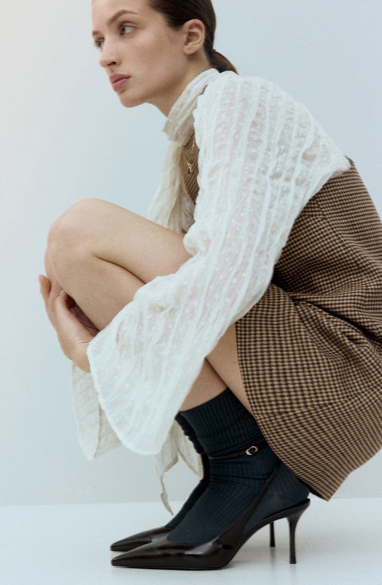 MANGO Gina Knot Detail Houndstooth Microcheck Dress, Alternate, color, Medium Brown