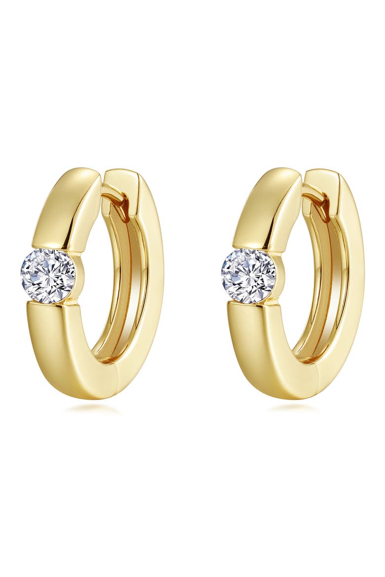 Simulated Diamond Huggie Hoop Earrings, Main, color, YELLOW GOLD/ WHITE