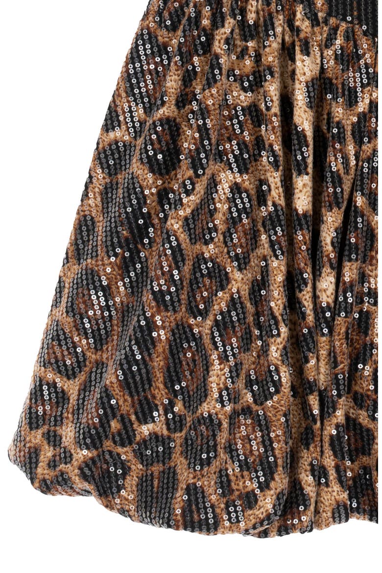 Kids' Animal Print Sequin Bubble Hem Dress, Alternate, color, BROWN