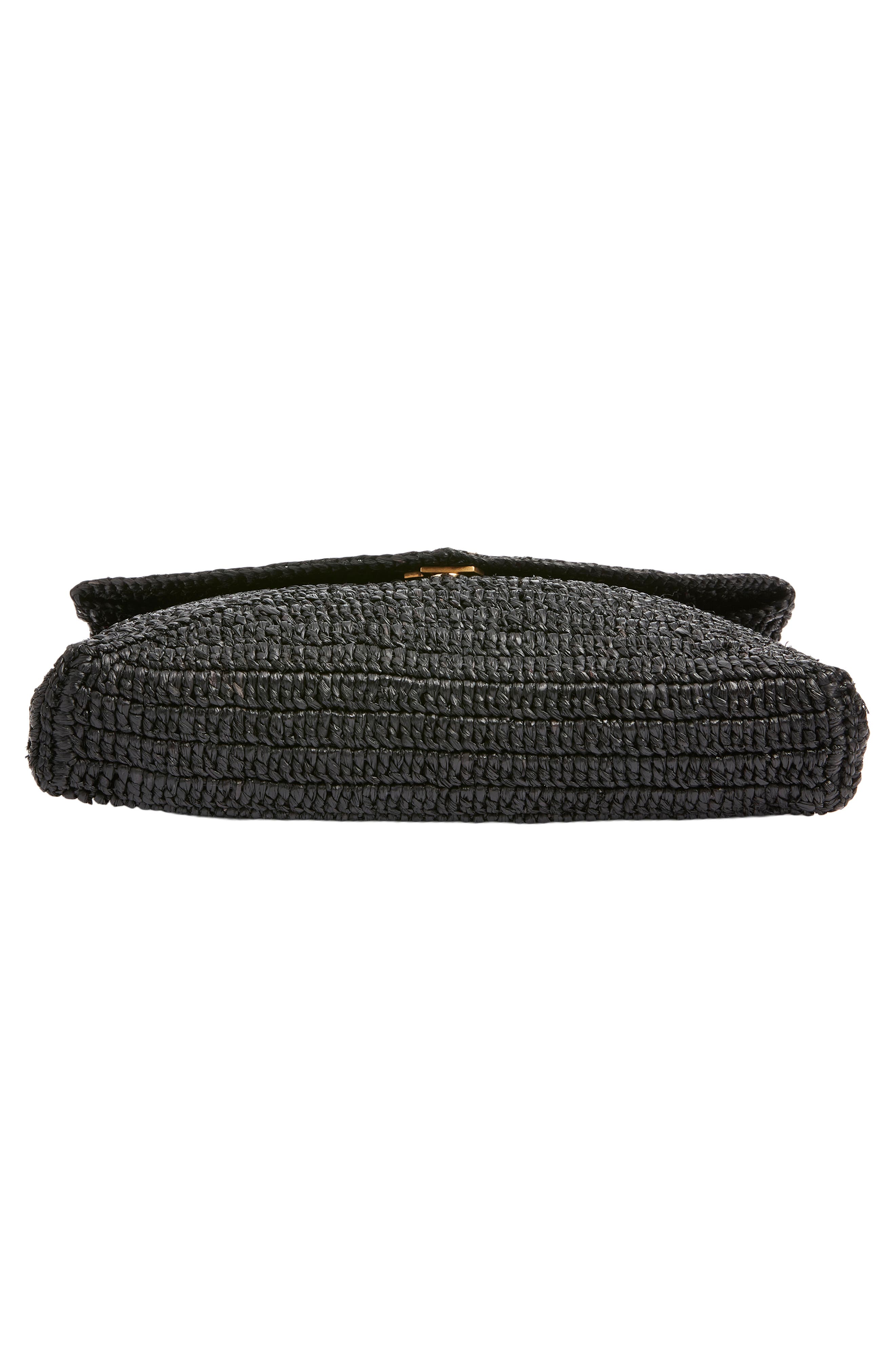 Saint Laurent Large Cassandre Raffia Envelope Clutch, Alternate, color, Noir