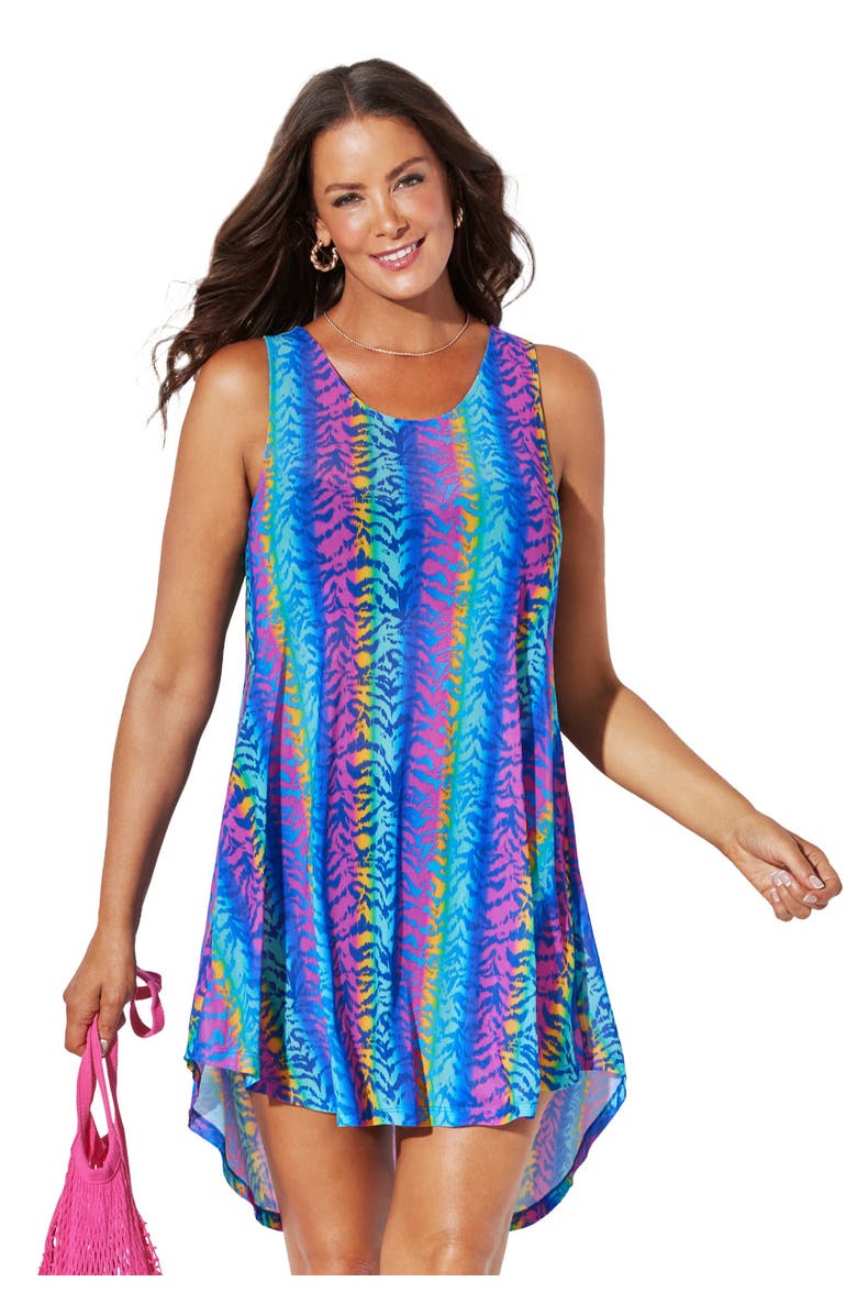 Swimsuits for All Quincy Mesh High Low Cover Up Tunic, Main, color, Psychedelic Zebra