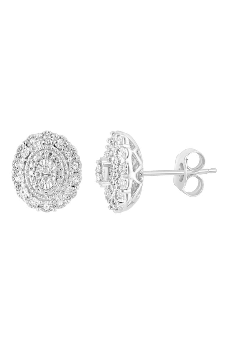 Sterling Silver Diamond Button Stud Earrings, Alternate, color, SILVER