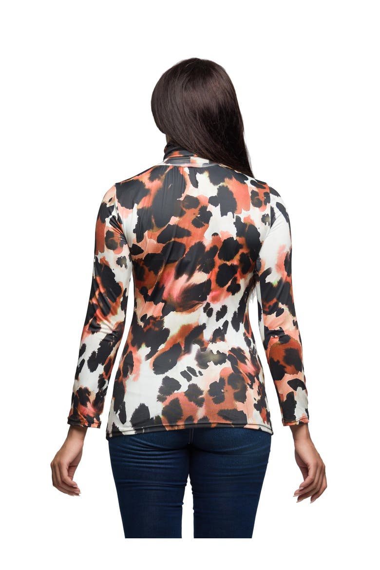 Long Sleeve Turtleneck Top Animal Print, Alternate, color, Brown Multi