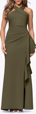 Xscape Evenings Ruffle Scuba Knit Gown