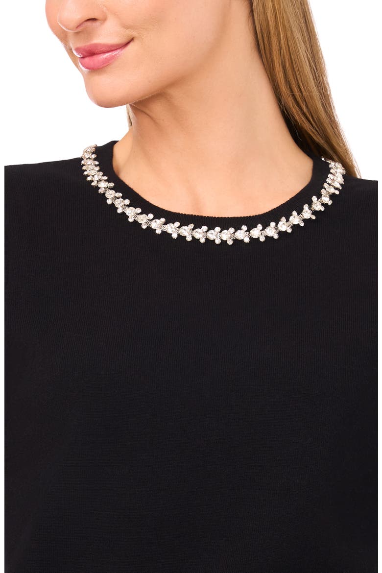 Embellished Collar Short Sleeve Sweater, Alternate, color, RICH BLACK