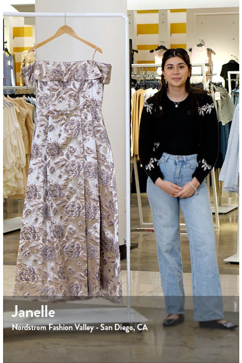 Metallic Floral Off the Shoulder Jacquard Gown video