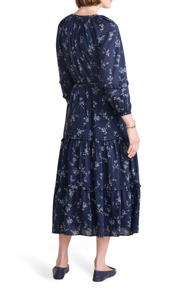Geo Print Long Sleeve Tiered Cotton & Silk Dress, Alternate, color, SIENNA FLORAL - NAVY
