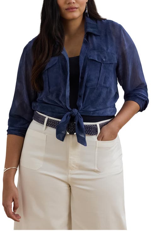 ラルフ・ローレン Lauren Ralph Lauren Plus Size Pleated ette Blouse レディース シャツ ト リネン シャツ （シャツ・ブラウス）｜LAUREN RALPH LAUREN