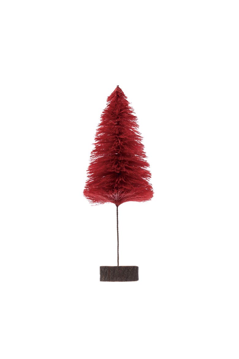 Sisal Bottle Brush Tree with Wood Slice Base, Berry Color, Main, color, Multicolor