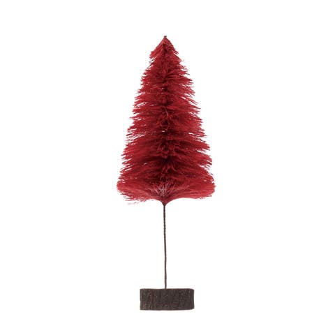 Sisal Bottle Brush Tree with Wood Slice Base, Berry Color