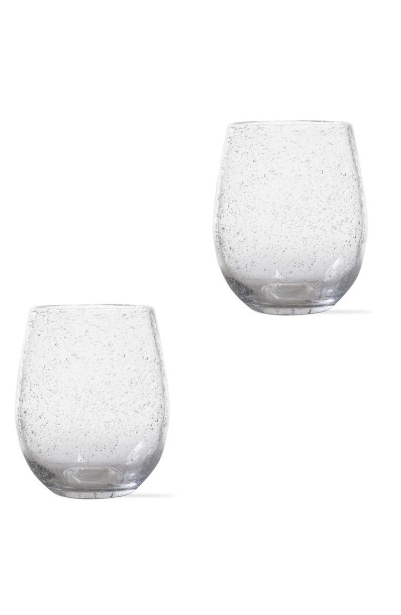 tag Bubble Glass Stemless Drinkware Set of 2 Clear Dishwasher Safe, Main, color, 