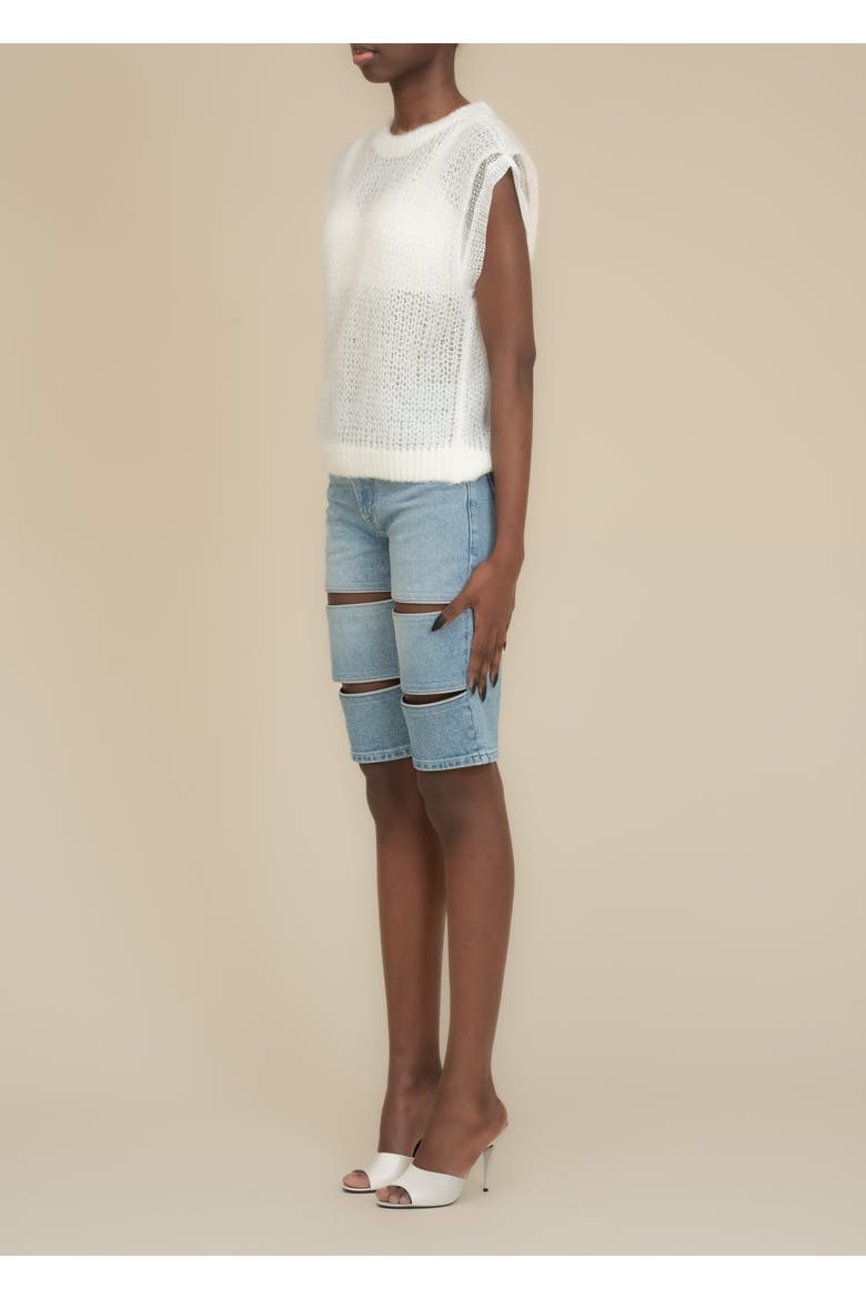 Arcana with Leather Trim Mid-Rise Slim Denim Jean Short, Alternate, color, Indigo Denim