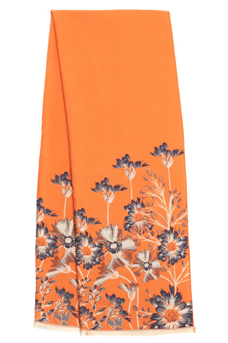 Floral Pattern Reversible Scarf, Alternate, color, BLUE