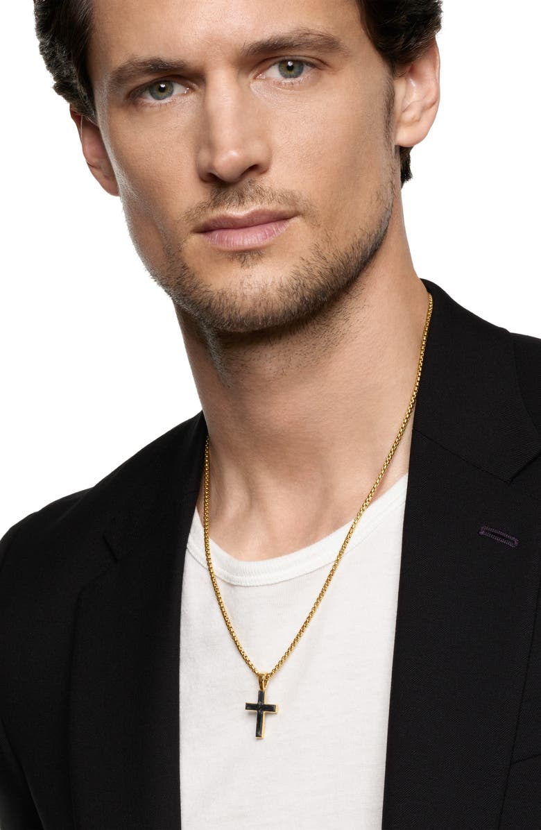 David Yurman Cross Amulet in 18K Yellow Gold with Forged Carbon, 24mm, Alternate, color, Gold