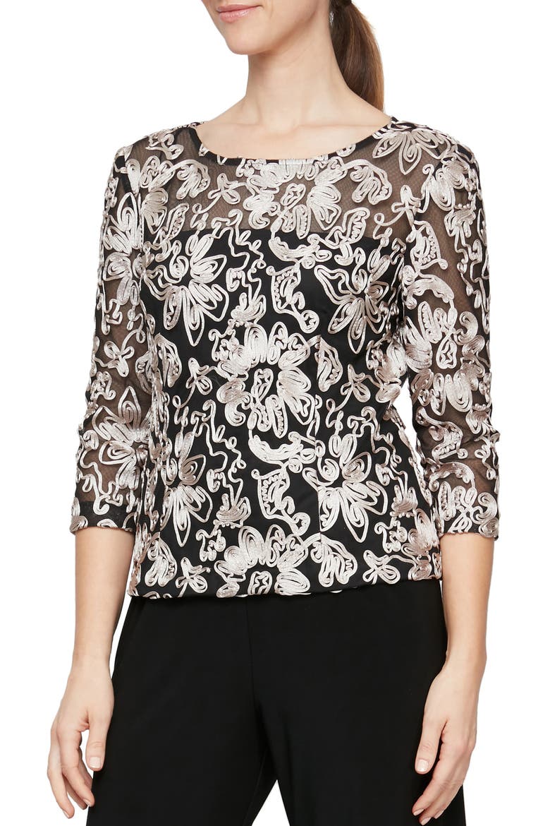 Soutache Tulle Blouse, Alternate, color, BLACK/ WHITE