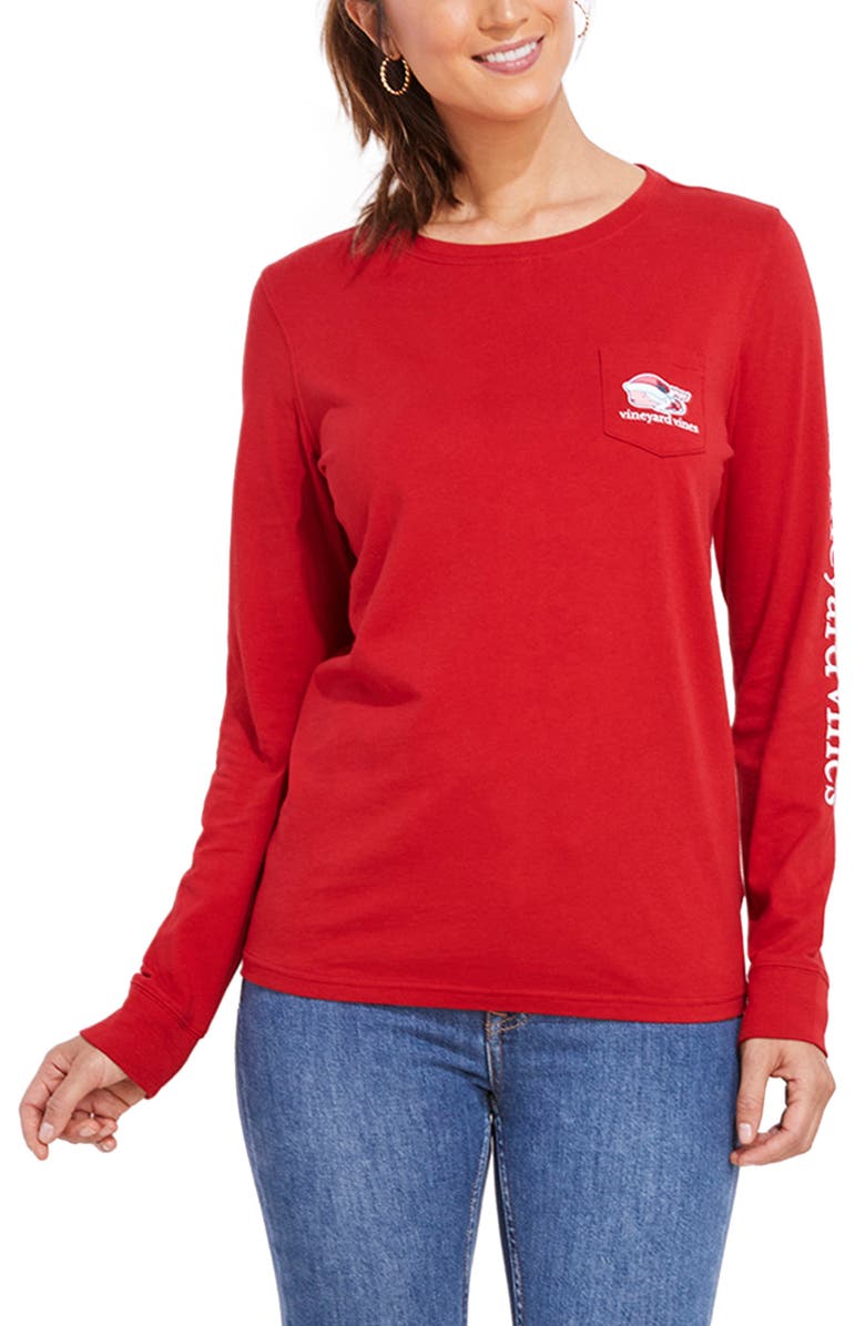 vineyard vines Mrs. Claus Whale Long Sleeve Graphic Pocket Tee, Main, color, 