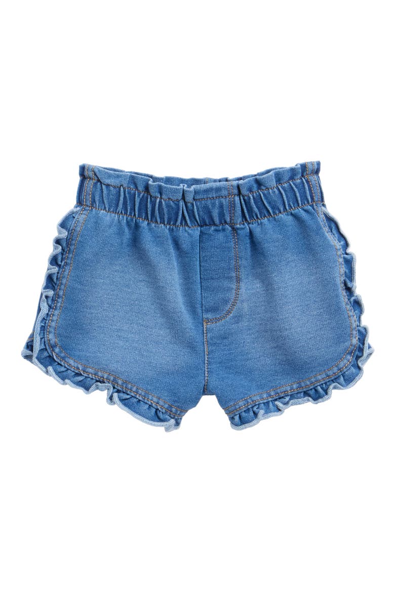 Ruffle Trim Knit Denim Shorts, Main, color, MEDIUM STONE